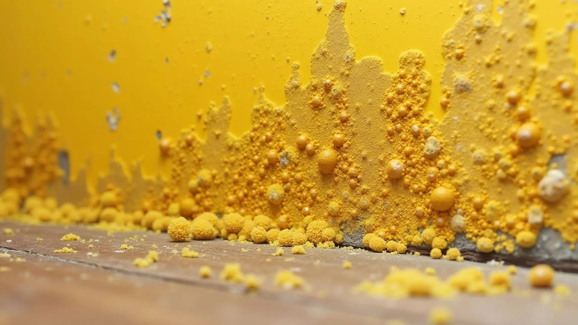 Yellow mold spores on damp basement soil